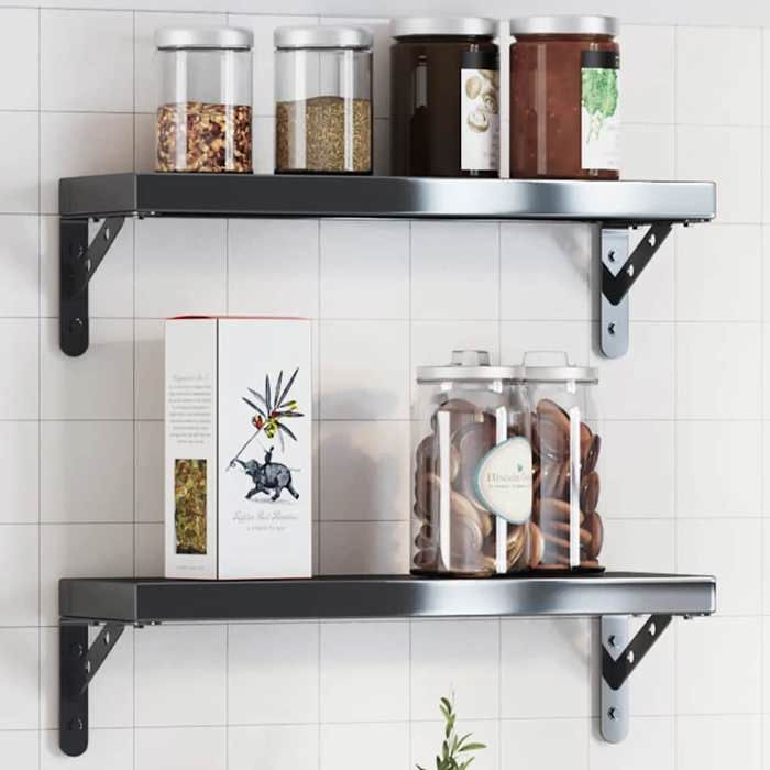 VidaXL Shelf Brackets 4 Pcs 15x2.5x11.5 Cm Black Stainless Steel, Wall Mount, Wall Shelf Bracket,, Bracket 30301