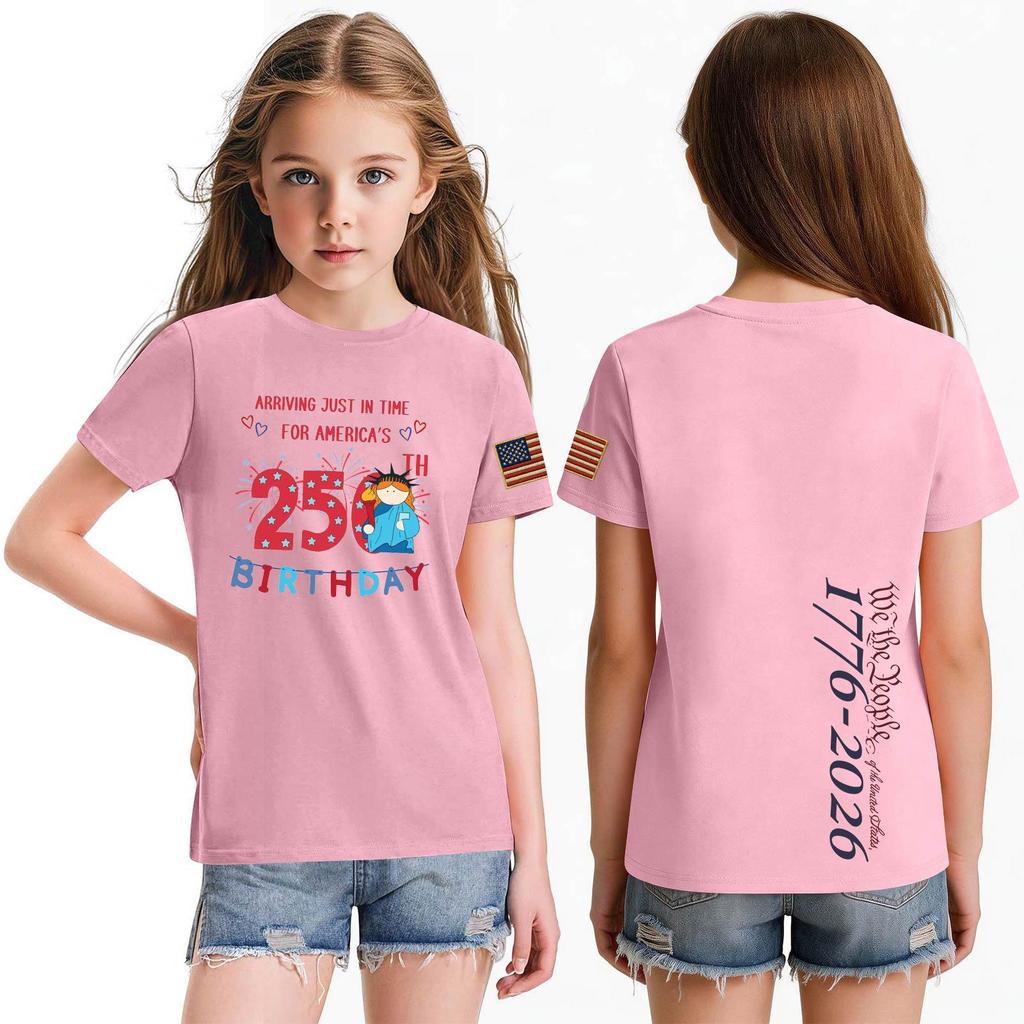 Fashionable Round Neck Short Sleeve Work Clothes Printed Tops For KID Summer Tops