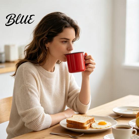 Enamel Coffee Mug Style Kitchenware Handle Color Solid Vintage with Heat Resistant Drinking Cup Durable Portable Tableware for Home