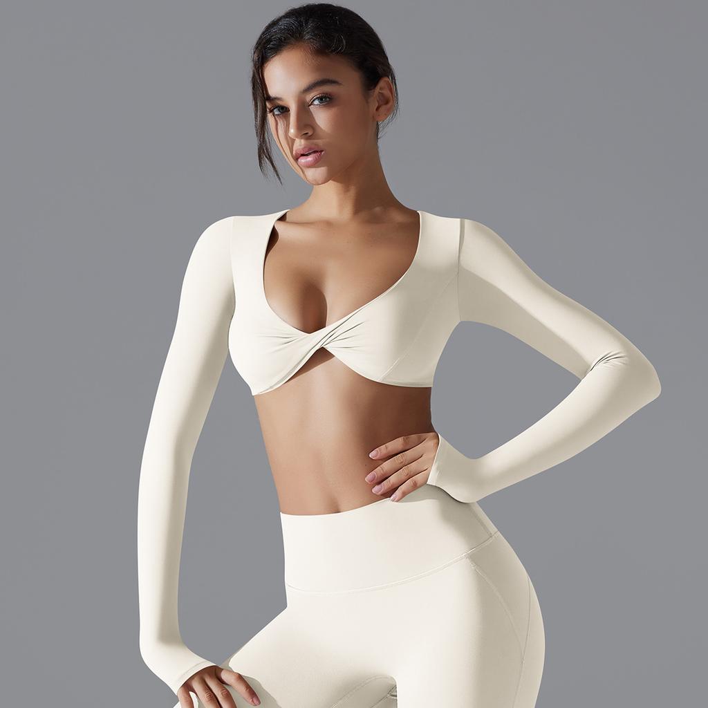 Yoga Clothing Trend Sports Gathering Long Sleeved Solid Color Slim Fit Elastic Fitness Shaping Running Training Top For Women