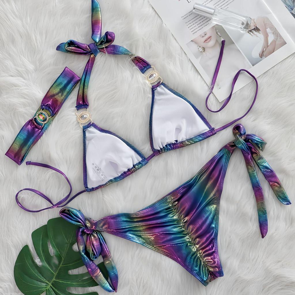 2025 European-American Crystal Diamond Three-Piece Sexy Bikini Swimsuit