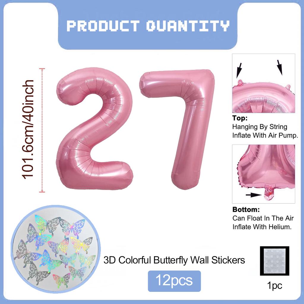 Pink Butterfly Number Balloon, 3D Stereoscopic Butterfly Number 0-9 Used for Anniversary Birthday Party Photography