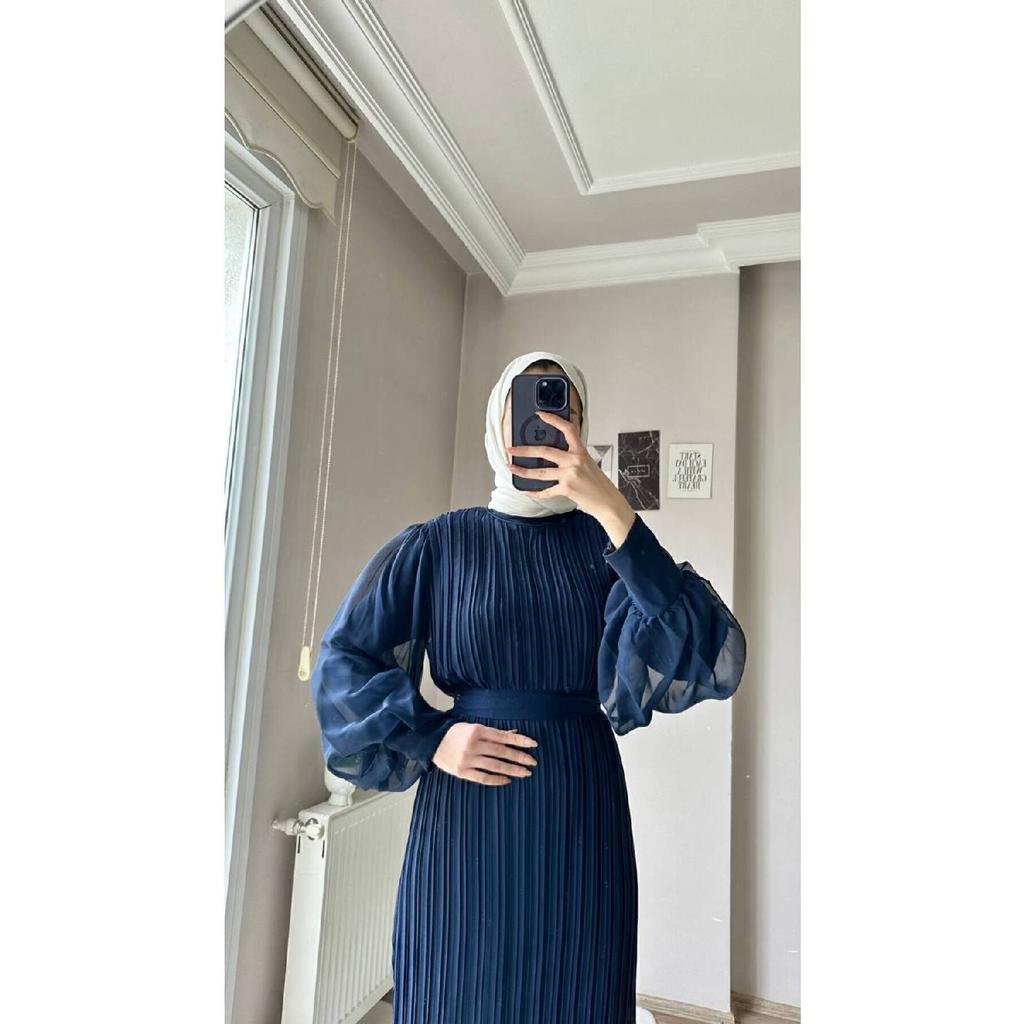 Pleated Janjan Chiffon Dress