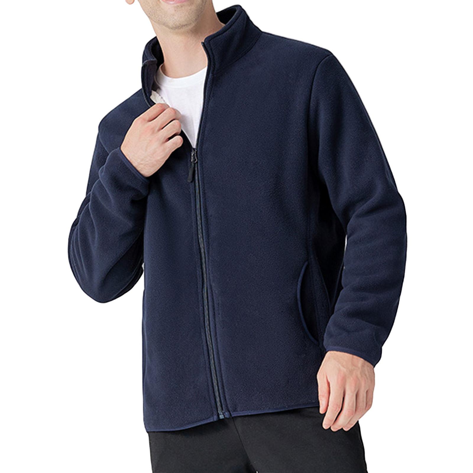 

Мужская однотонная рабочая куртка с карманом на молнии, мужская повседневная куртка из флиса из овчины XL тёмно-синий
