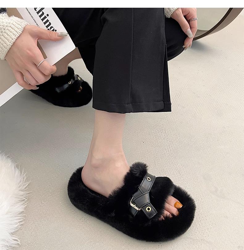 Hairy Slippers Women Wear Thick Soles 2025 New Spring and Autumn Internet Celebrities Word Home Cute Furry Cotton Drag Winter