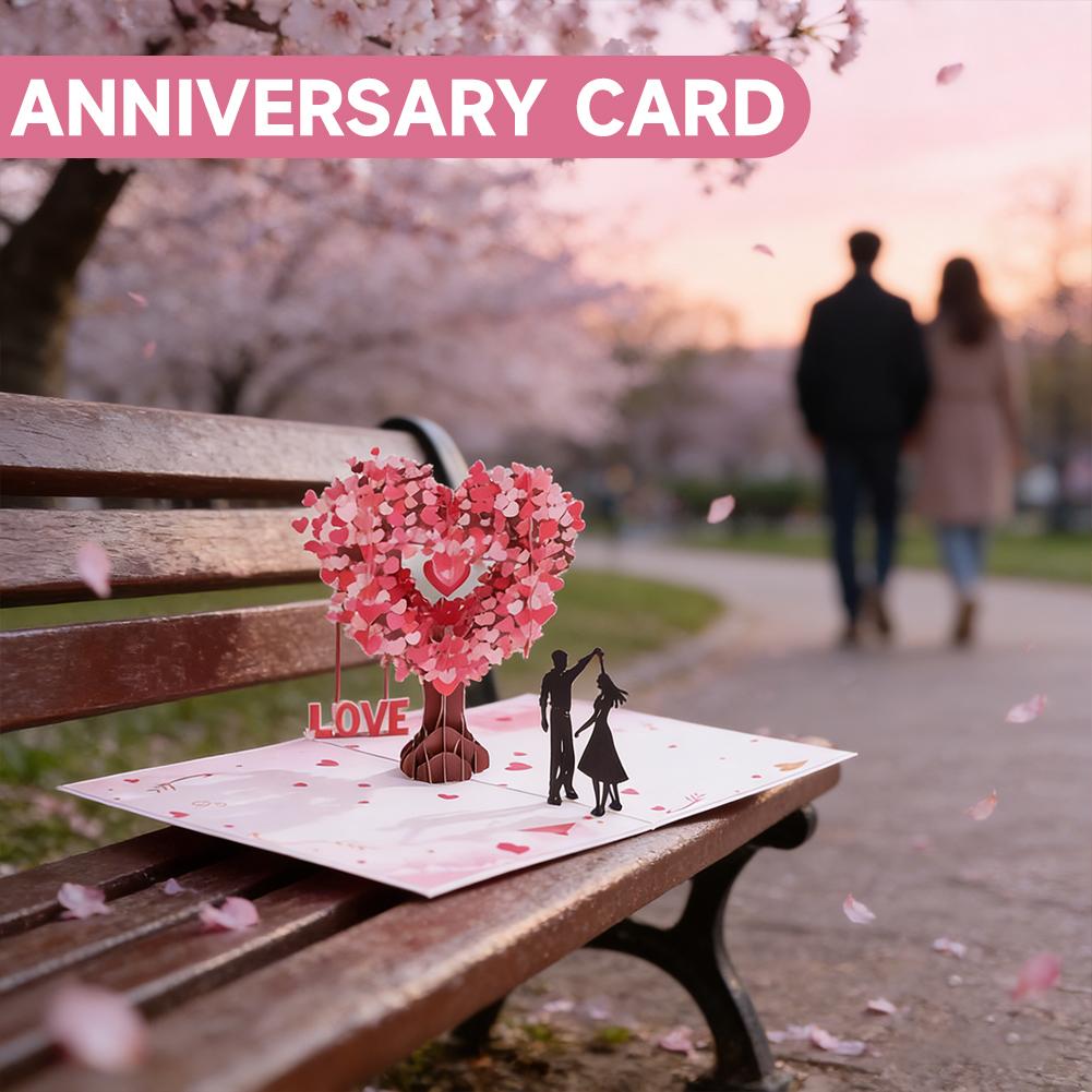 3D Love Tree Hearts Couple Wedding Card Giving Hot Party Valentine's Shine Gift Festive Anniversary Wedding Day Card Silver L6Z1