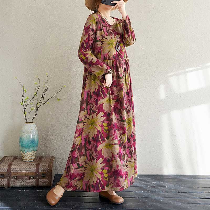 

2025 Vacation Style Travel Round Neck Vintage Dresses 2XL