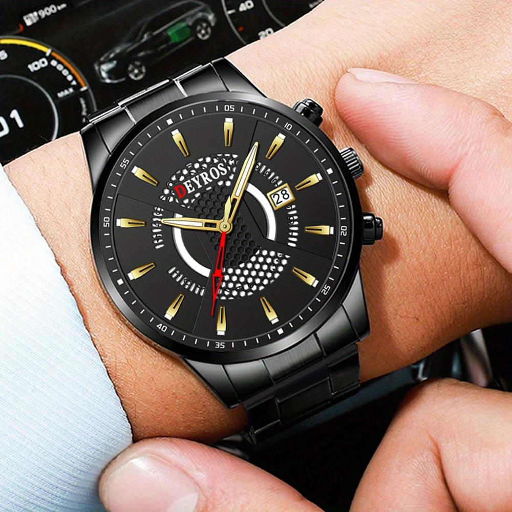 

DEYROS модные мужские часы из нержавеющей стали с датой, кварцевые наручные часы, мужские деловые повседневные часы, мужские подарки чёрный