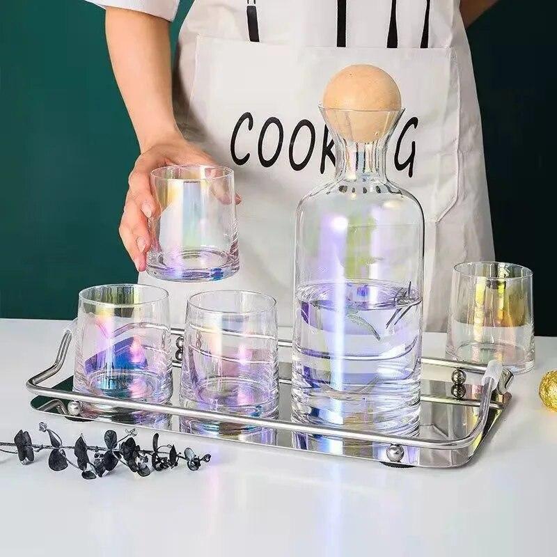 1 ks 1,2 l velkokapacitní skleněná konvice na vodu a 6 ks 250 ml skleněných kelímků na vodu Sada kreativních domácích džusů s mlékem a čajem