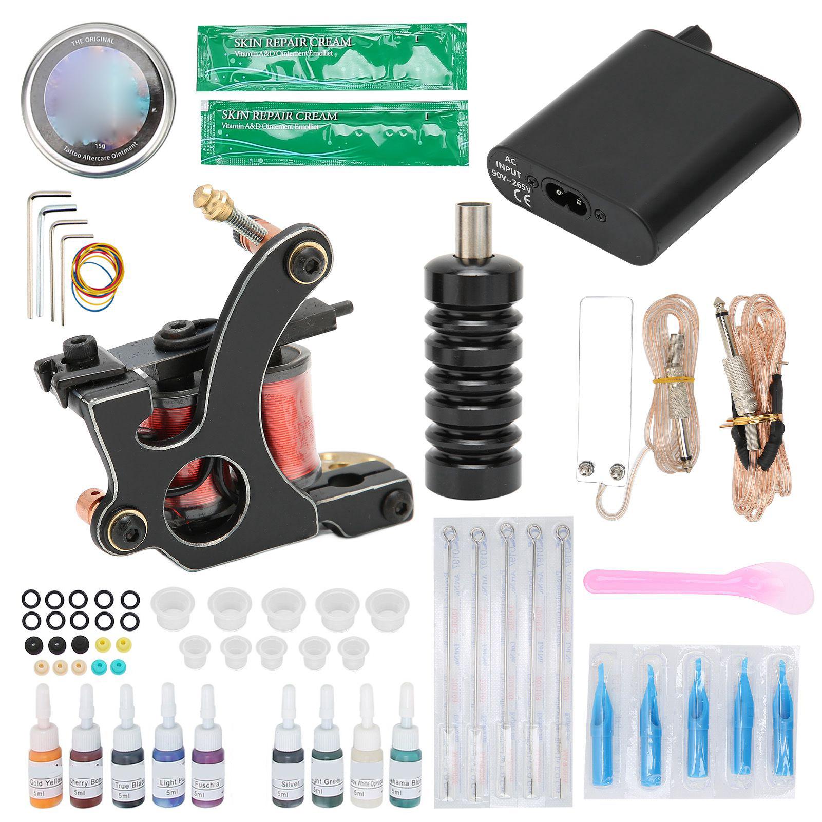 

Комплект катушки для татуировки, черный, мини-блок питания для татуировки, полный набор инструментов для начинающих татуировщиков EU Plug