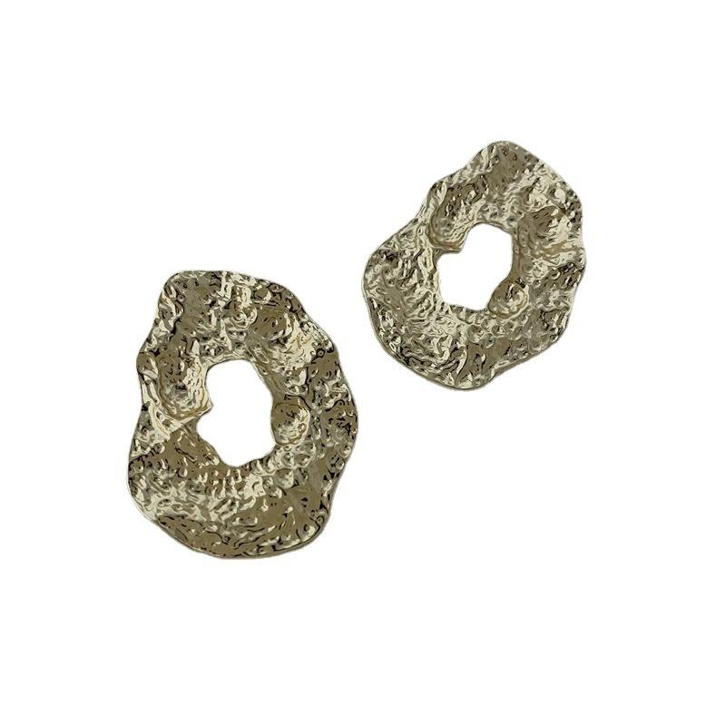 Exaggeration Irregular Wrinkle Metal Earrings for Women Hollow Hammered Texture Geometric Stud Earring Y2K Jewelry Gifts