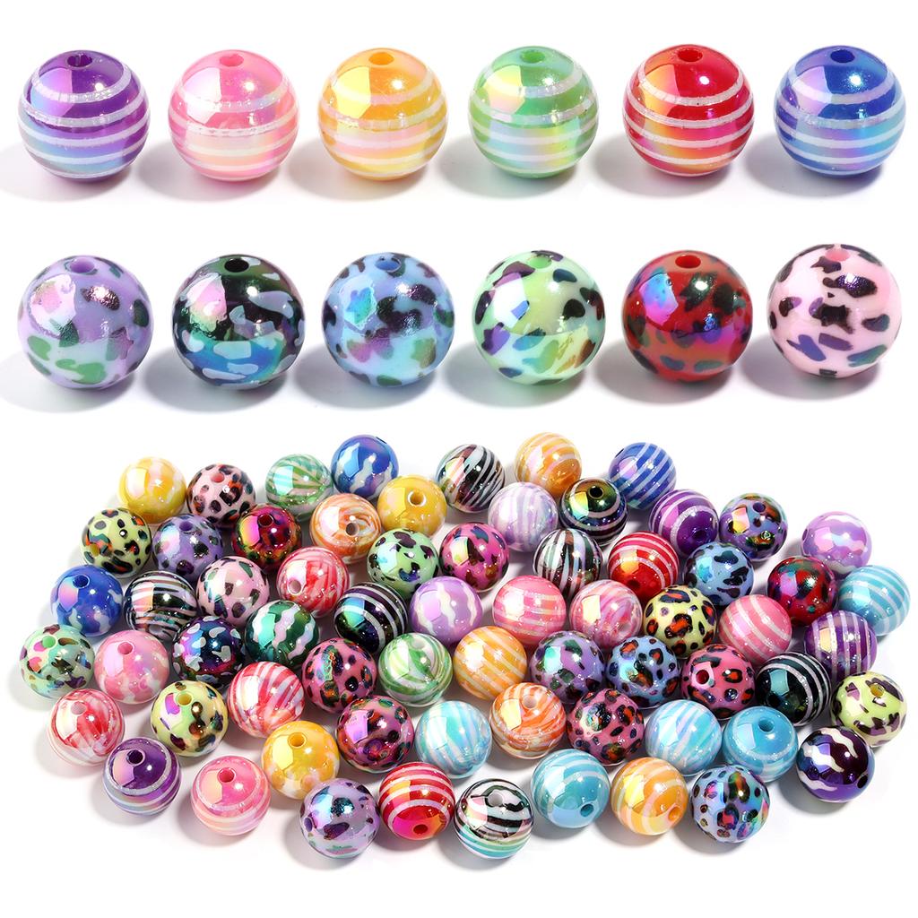 10pcs Acrylic Plated Color Beads UV Loose Round Ball Bead for DIY Beadable Pen Jewelry Making Bracelet Phone Chain Materials