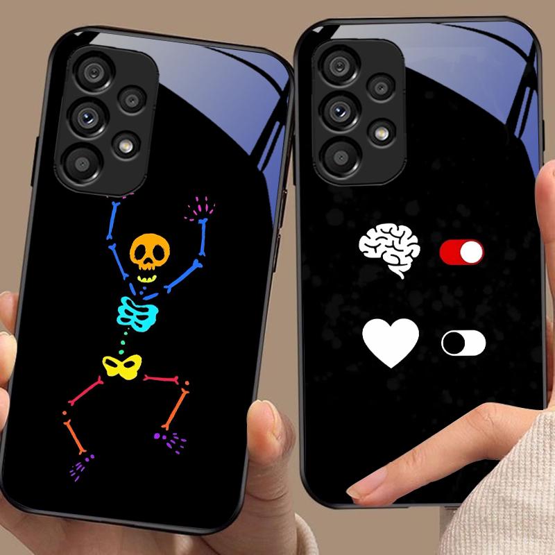 Dancing Skeleton For Samsung Galaxy S10 S20 Plus S21 FE S22 S23 S24 FE S25 Ultra Black Tempered Glass Phone Case Hard Shell