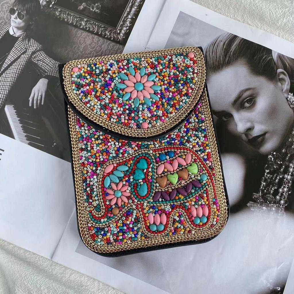 Exquisite Bohemian Style Crossbody Bag with Rice Beads, Shells, and Flowers