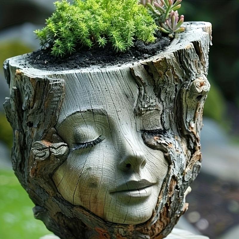 Tree Stump Girl Resin Craft Ornament - Garden Decoration Small Ornament, Succulent Planter Weatherproof for Yard Patio