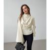 French Style Stand Collar Chiffon Flared Sleeve Pleated Split Shirt