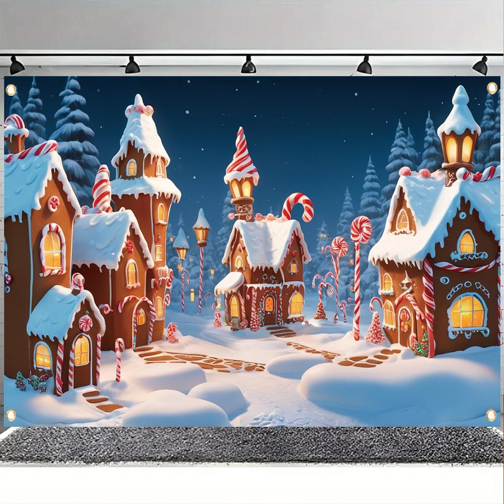 1pc2Dflat, Christmas candy town, suitable for holiday wall decoration, no power supply required - wzy 180x110CM