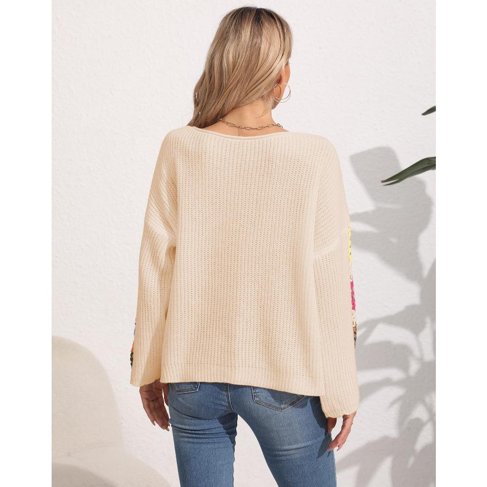 Women’s Pullover: Autumn/Winter Women’s Off-the-Shoulder, Loose-Fit Top with a Straight Neckline – Random Assortment of Colours, Crocheted Design