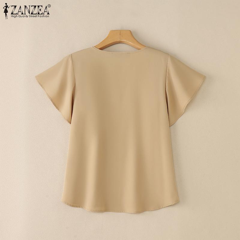 ZANZEA Women Casual V-Neck Loose Summer Short Sleeve Blouse
