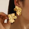 Vintage Metal Pleated Leaf Stud Earrings For Women Exaggerated Gold Color Irregular Petal Piercing Earring Party Ear Accessories