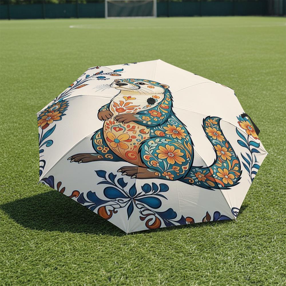1 PC Automatic Folding Umbrella-Khokhloma Pattern, Portable & Foldable Design with 8 Ribs, Christmas Birthday Gifts