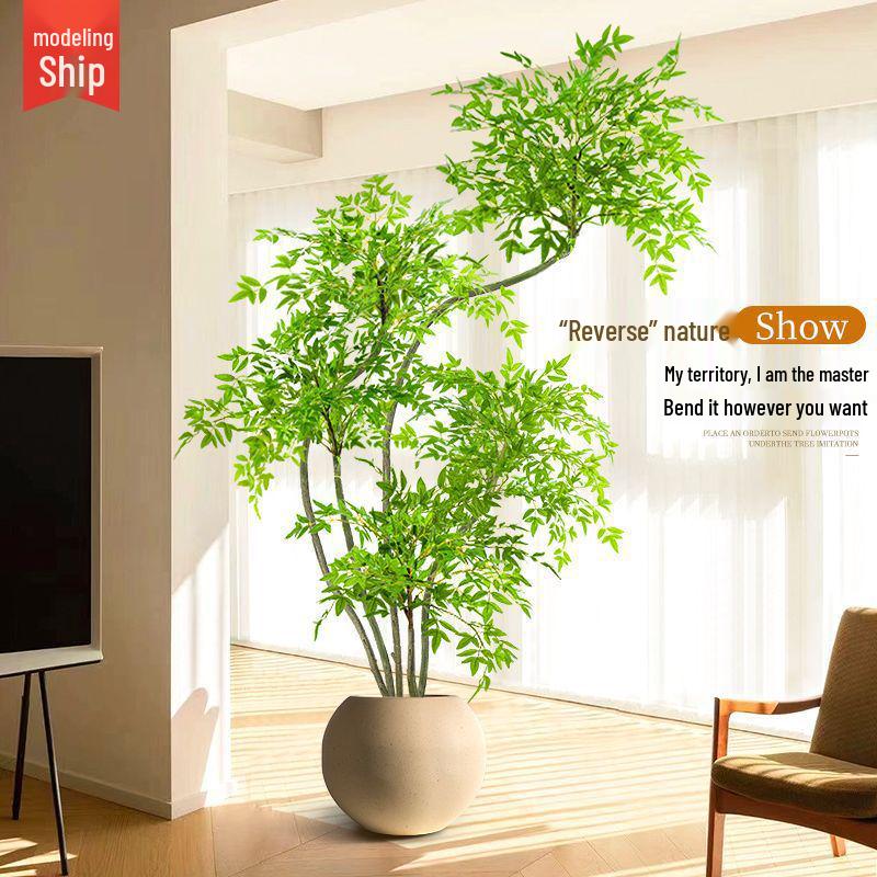 High-End Nandina Domestica Floor-Standing Faux Green Plant for Indoor Decoration