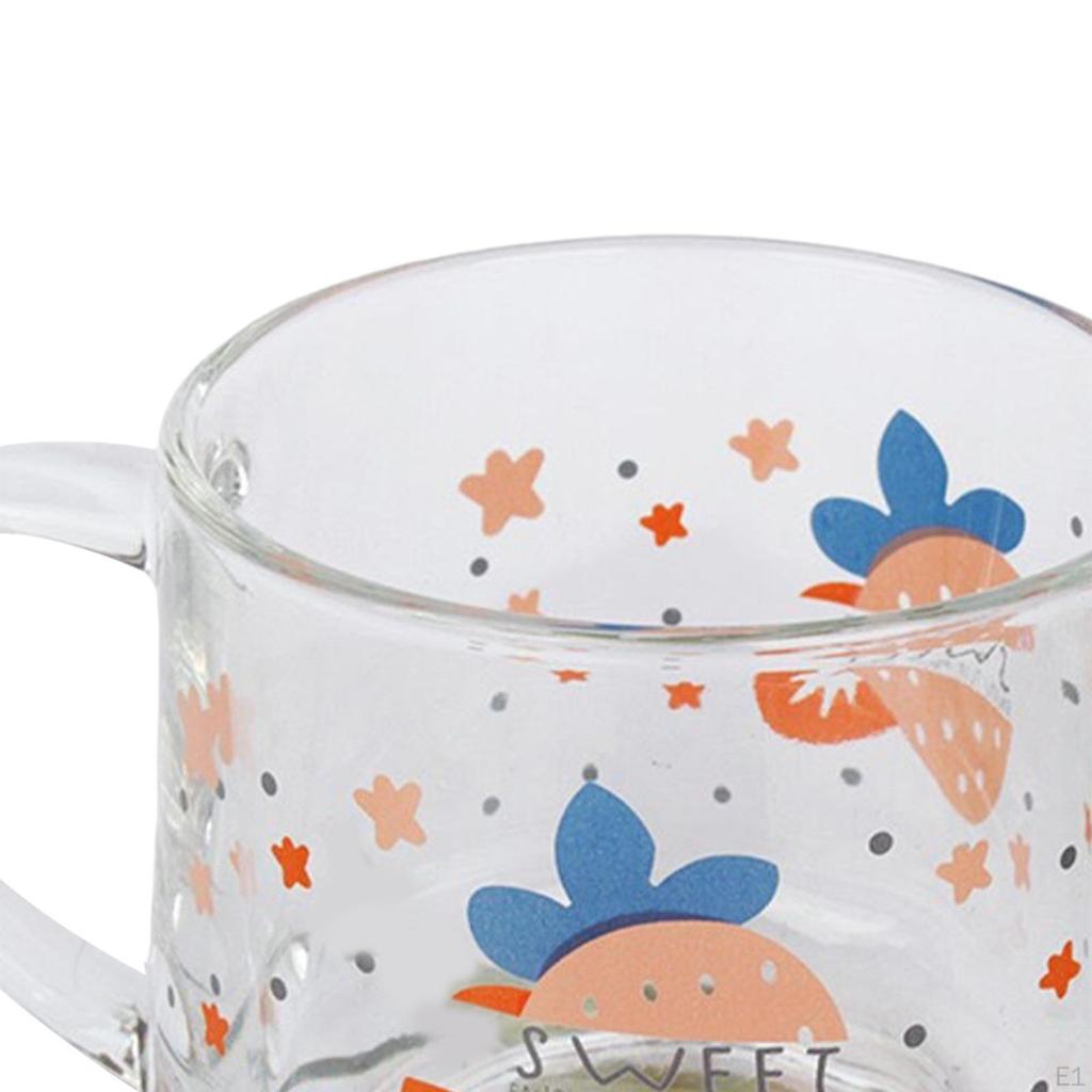 Cartoon Glass Cup Drinking Mug Tea Camping with Handle Juice Teacup Water