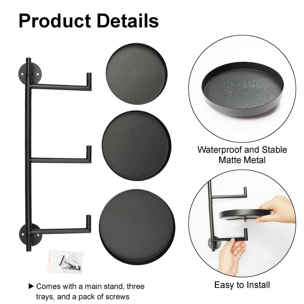 Window Rotating Plant Stand Shelf Indoor Black Floating Shelves 3 Tier Wall Mount Plant Holders for Living Room Home Decor