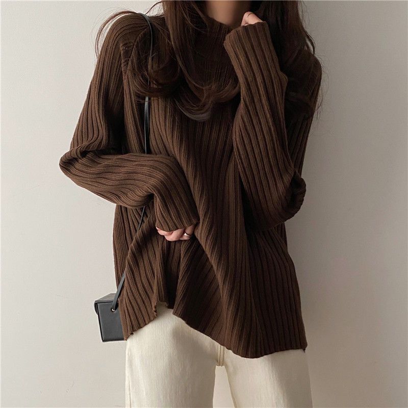 Lazy Style Turtleneck Sweater Autumn Winter Design-oriented Loose Thickened Red Knitwear Niche Top Women's Clothing