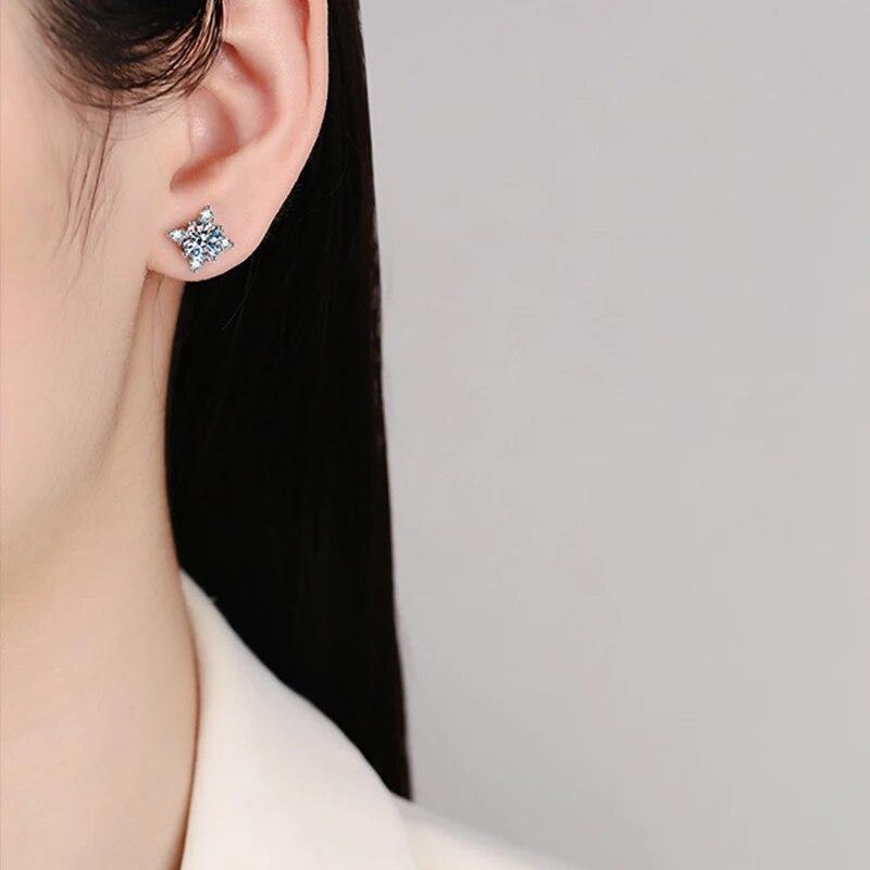 D Color 1ct 6.5mm Moissanite Earrings 925 Sterling Sliver with White Gold Plated Stud Earring Wedding Jewelry for Women