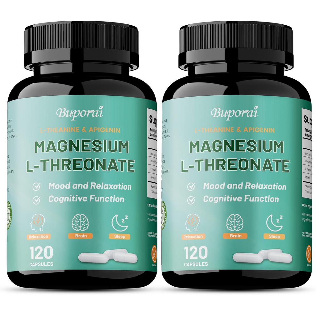 Buporui Magnesium Threonate Dietary Supplement, Containing Magnesium Threonate, Theanine, and Apigenin, for Daily Nutritional Supplementation