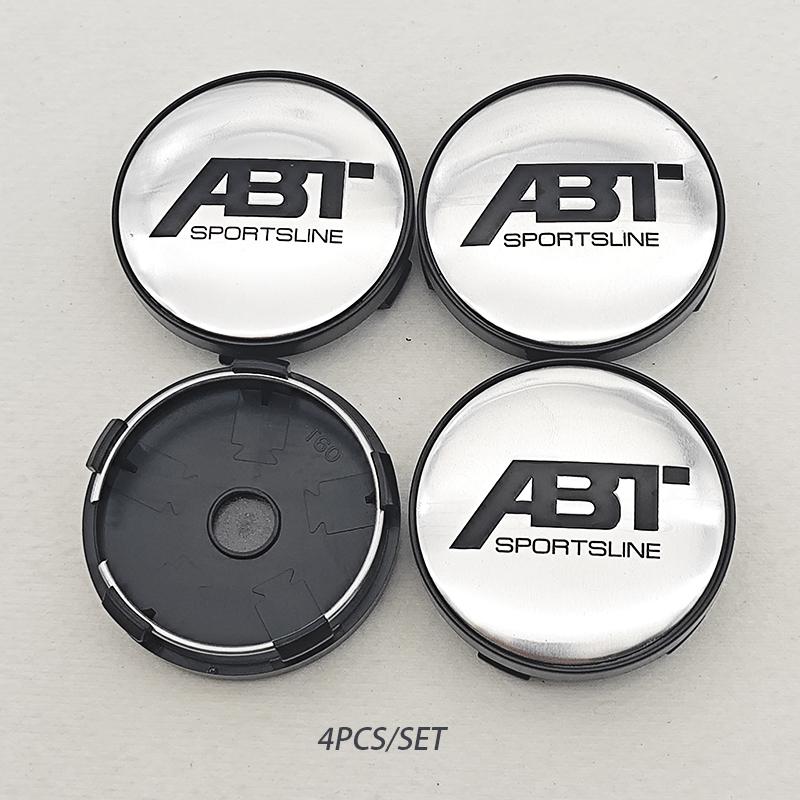 

4pcs/set 60mm ABT SPORTSLINE Logo Car Emblem Wheel Hub Center Cap Badge Covers With Black Base For Car Universal Accessories срібний