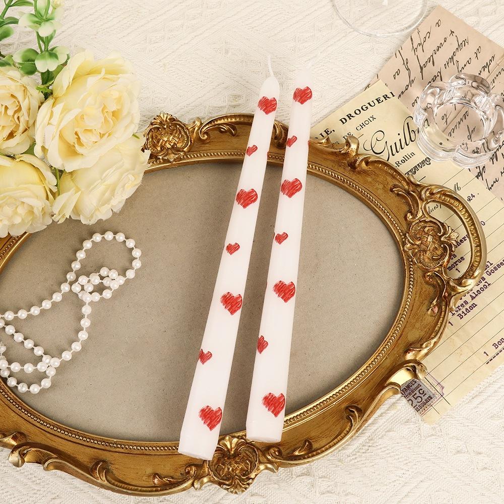

European Color Long Pole Printed Candle Household Non-romantic Wedding Valentine s Day Love Pole Wax love white 2 pcs