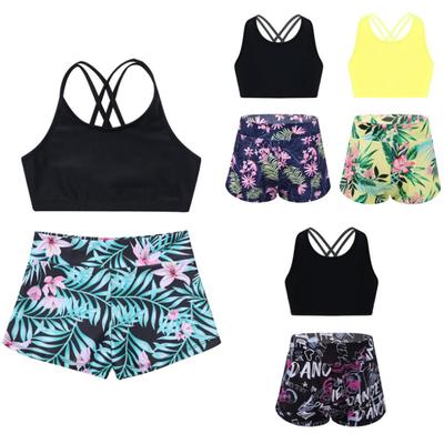 Girls Swimsuit 2PCS Set Racer Back Top with Short Dance Sport Outfits Gymnastics Swimming Clothes