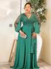 Plus Size V-Neck Sequin Patchwork Long Sleeve Evening Gown - Elegant High Waist Banquet Dress