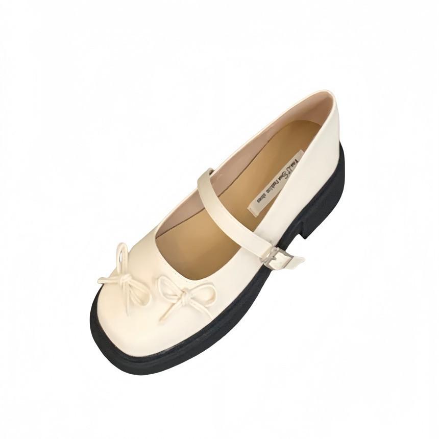 French retro college style small leather shoes bow girl Mary Jane shoes summer platform with skirt thick heel single shoes