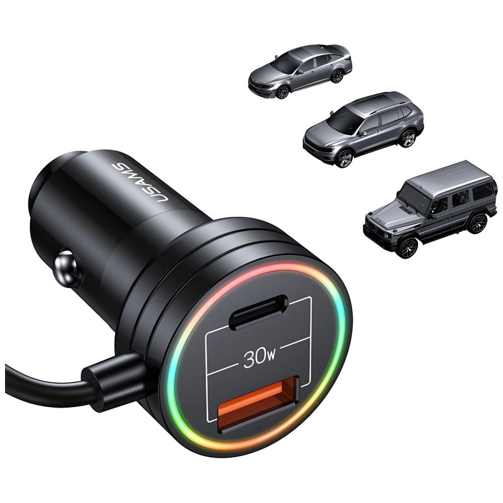 Ładowarka Samochodowa 60W USAMS Quick Charge 2xUSB-C/USB-A Czarna