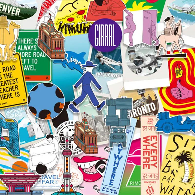 38 Pcs Urban Tourism Retro Waterproof Luggage Pegatinas Artistic Aesthetics Vinyl Decal Car Stickers for Laptop Notebook Guitar