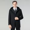 Men's Double-Faced Wool Coat with Detachable Down Liner - Lapel, Thick, Medium-Long, Casual Outerwear for Autumn & Winter.