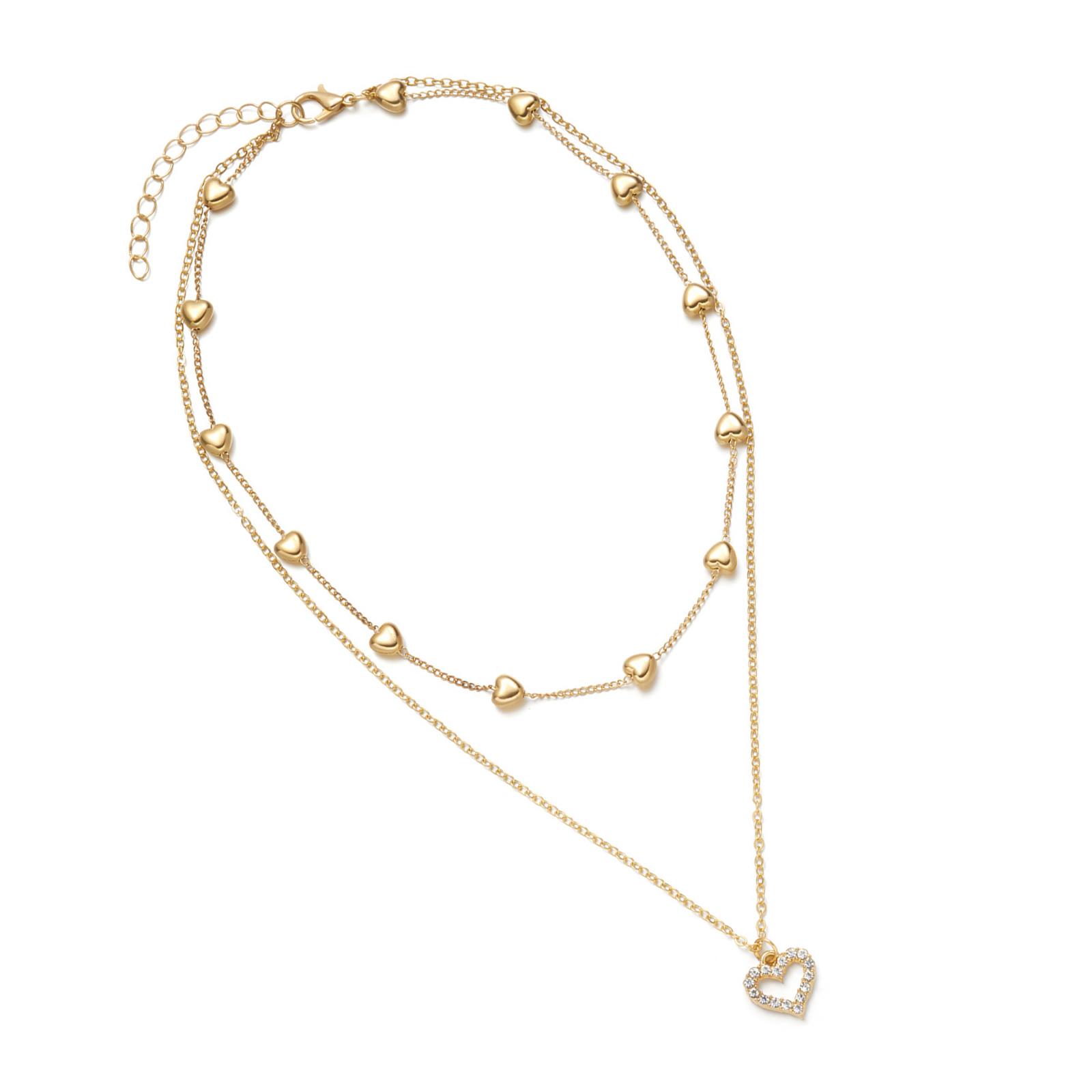 

Стильное колье с подвеской в виде полого сердца, двухслойная цепочка, колье ручной работы, сплавная текстура, подходит для вечеринки