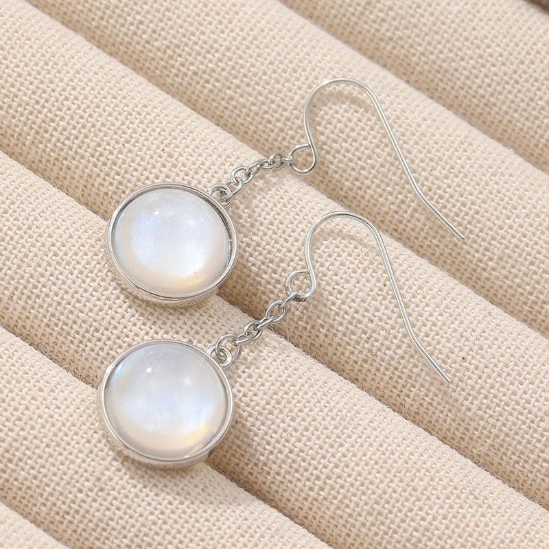 Simple Vintage Style Round Silvery Plated Pendant Earrings Women's Elegant Dangle Jewelry Anniversary Gifts Accessories