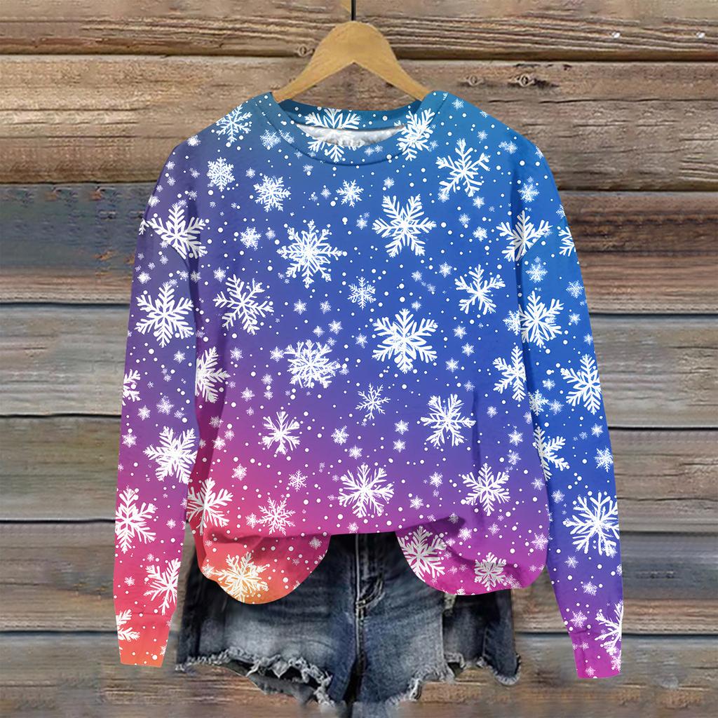 Women's Christmas Printed Casual Fashion Long Sleeve Round Neck Pullover Top