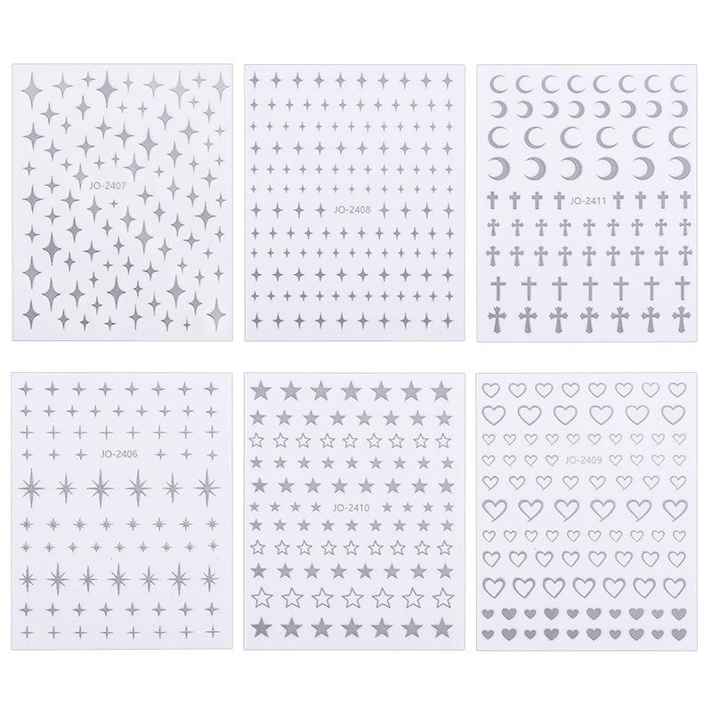 Liquid Metal Silver Series Nail Art Sticker Pentagram Moon Quadrangram Sticker Nail Art Comes With Background Nail Sticker