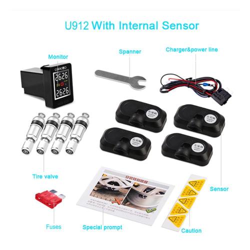 U912 Systém monitorování tlaku v pneumatikách TPMS Sledování tlaku v reálném čase Teplotní tlak 4 Interní nebo externí RF senzory pro Toyota/Honda/Nissan/Mazda (se 4