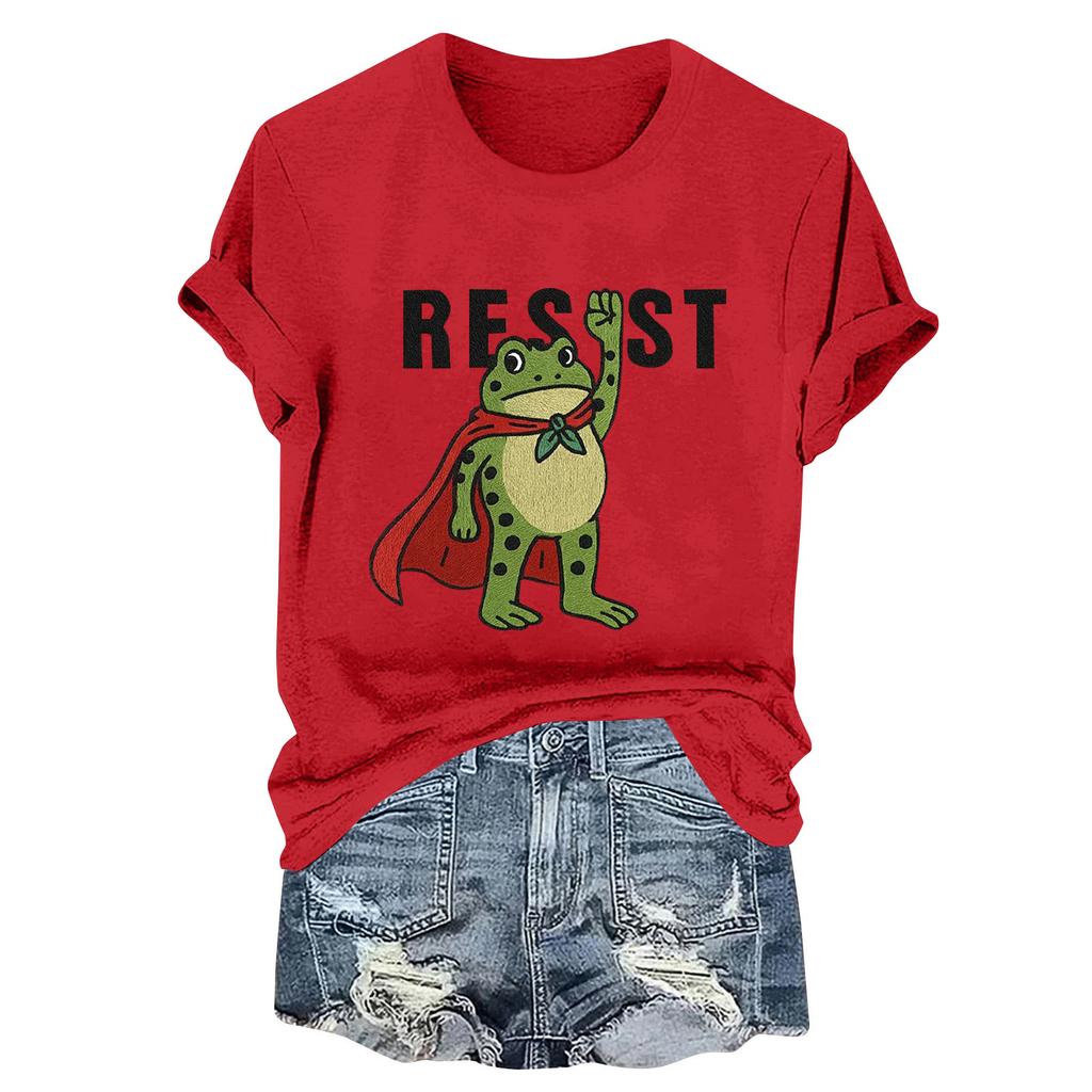 Women's Fashion Casual Printed Round Neck Short Sleeved Pullover T-Shirt Top