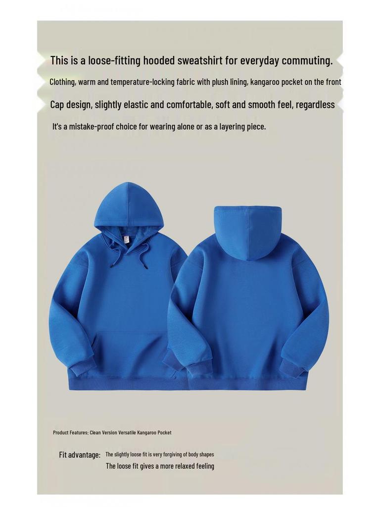 400g Heavyweight Silver Fox Velvet Unisex Hoodie with Fleece, Korean Style Thickened Loose Sweatshirt for Autumn/Winter