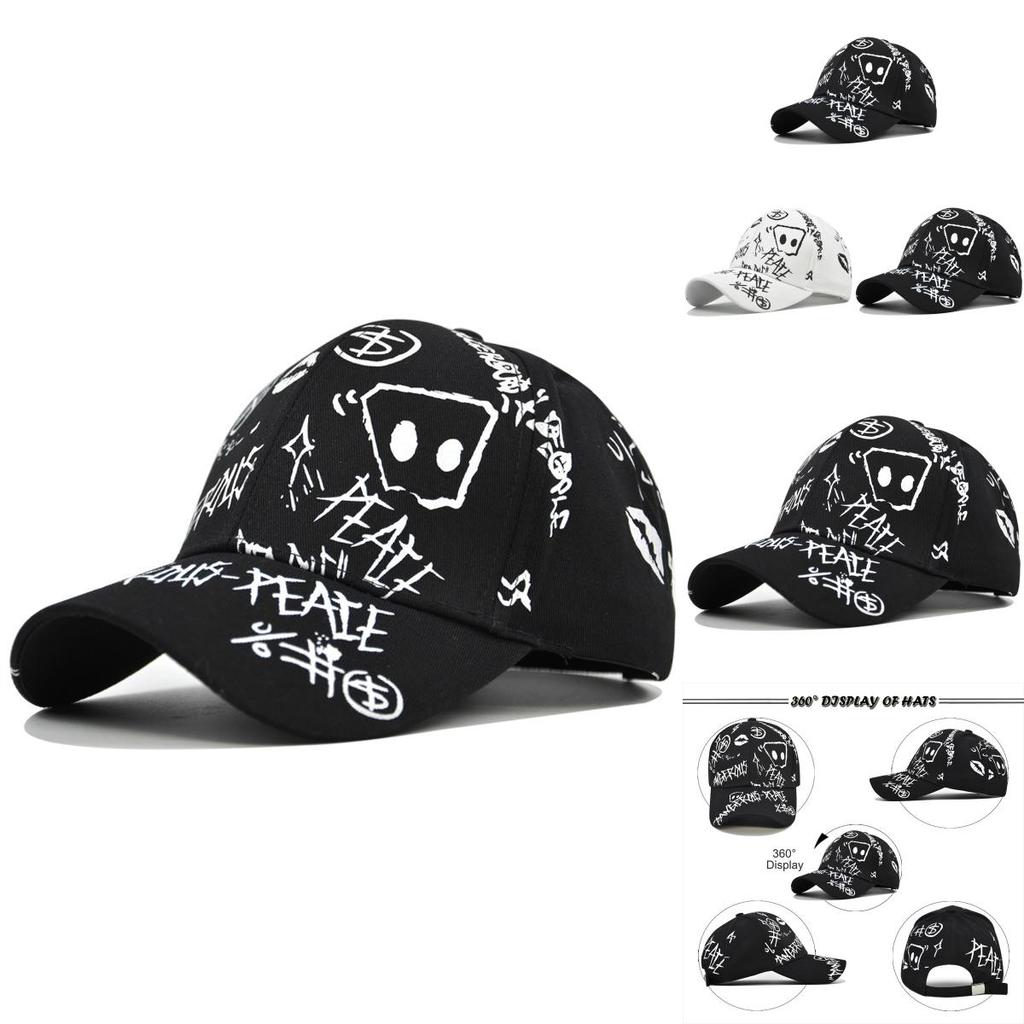 Graffiti Printed Unisex Baseball Cap Cotton Adjustable Size Summer Hat Trendy Embroidered Logo