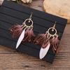 Lightweight Feather Dangle Earrings with Metal Hoop Design Multiple Hanging Feather Charms Bohemian Style Handmade Jewelry for Women