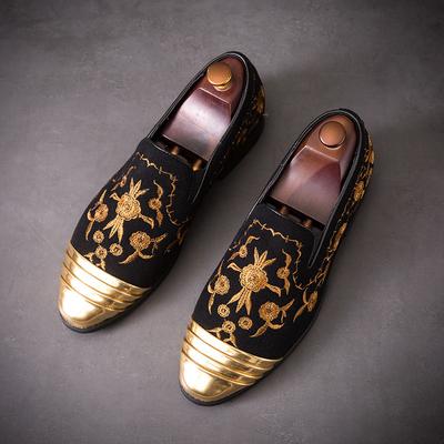 New Fashion Gold Top and Metal Toe Men Velvet Dress Shoes Italian Mens Dress Shoes Handmade Loafers Party Flats Zapatos Hombre