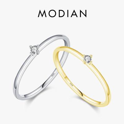 MODIAN Anéis Exquisitos de Moissanita Redonda Cor D em Prata Esterlina 925 Clássicos Brilhantes Joias de Casamento Para Mulheres Presentes
